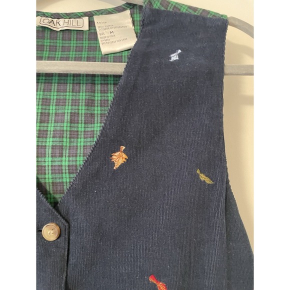 Vintage Grandma Teacher 90s Embroidered Fall Corduroy Vest Plaid Back Medium - Picture 4 of 8